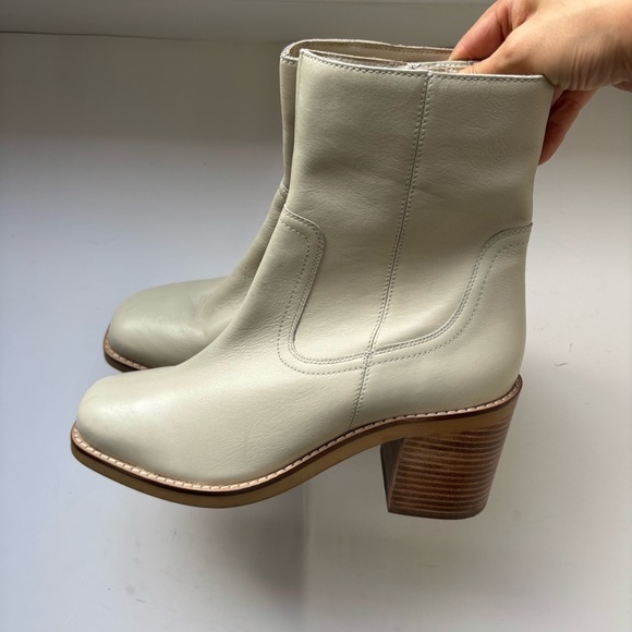 Anthropologie Seychelles Leather Turbulent Chunky Ankle Boot Cream Sz 8 - Picture 5 of 10